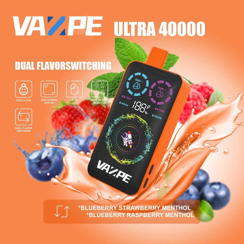 VAZPE Ultra 40K Blueberry Strawberry Menthol and Blueberry Raspberry Menthol