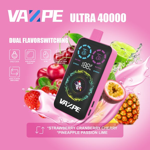 VAZPE Ultra 40K Strawberry Cranberry Cherry and Pineapple Passion Lime VAZPE Ultra 40K Strawberry Cranberry Cherry and Pineapple Passion Lime