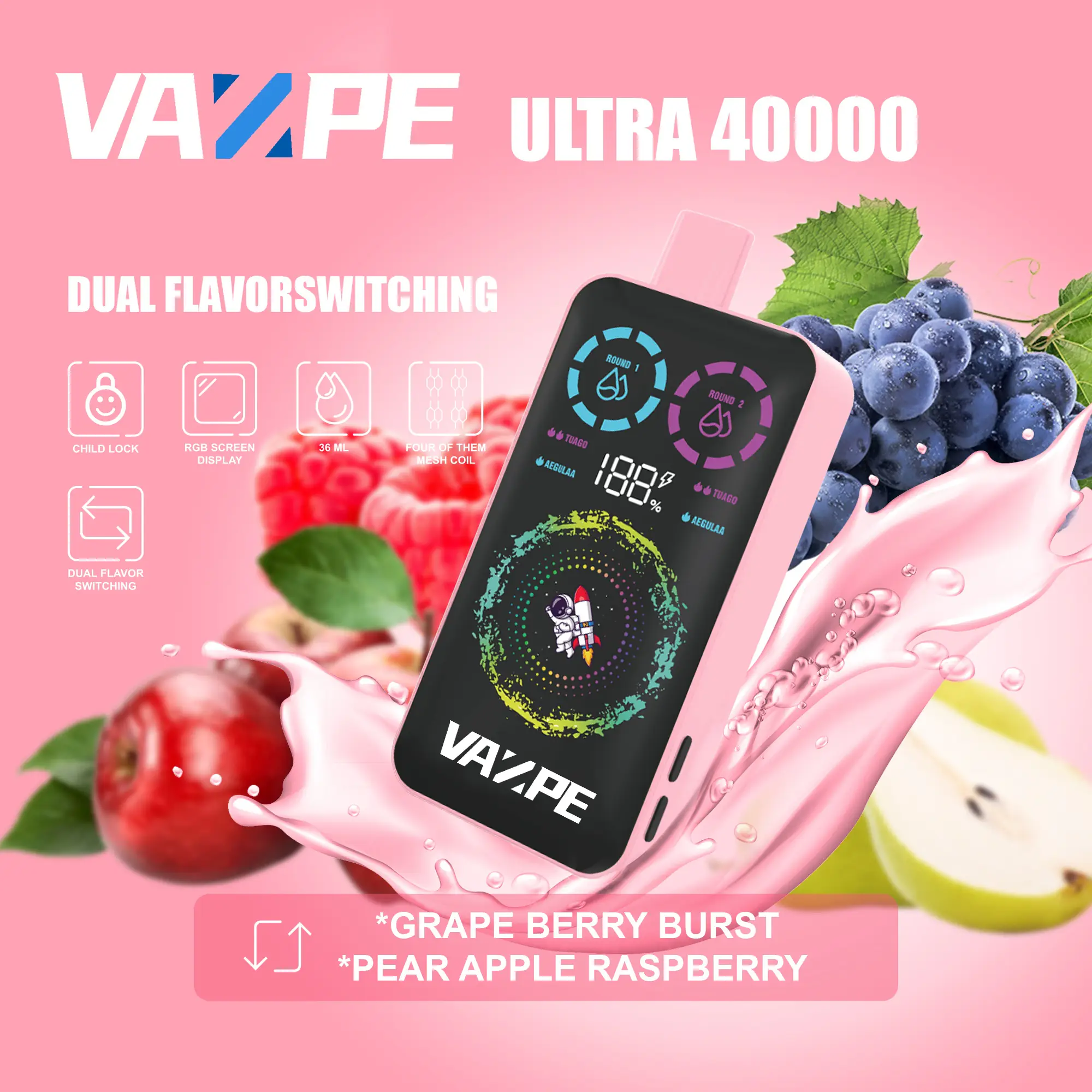 VAZPE Ultra 40K Grape Berry Burst and Pear Apple Raspberry